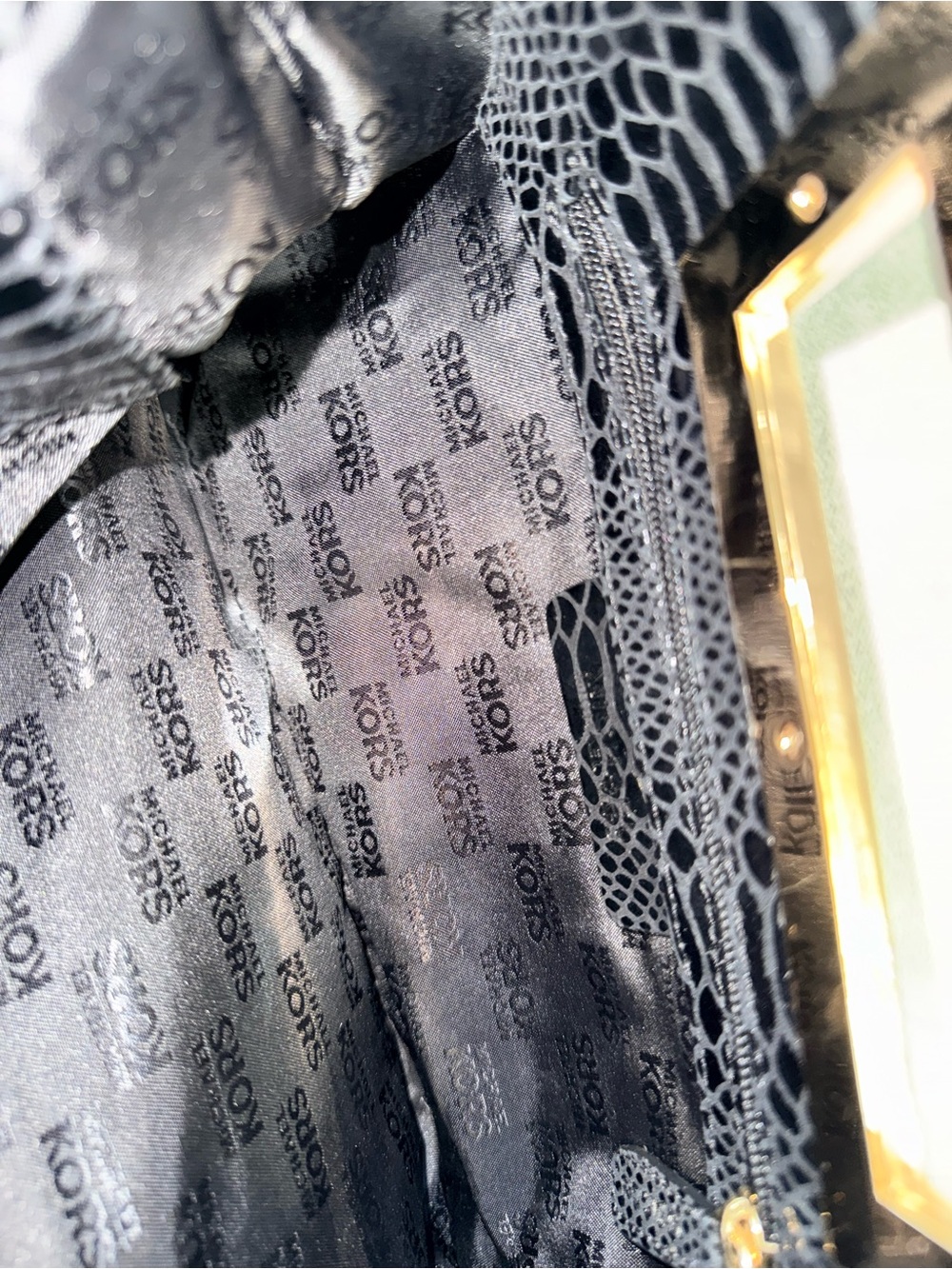 Michael Kors Black Snakeskin-Embossed Clutch with Gold-Tone Handle - Picture 5 of 9
